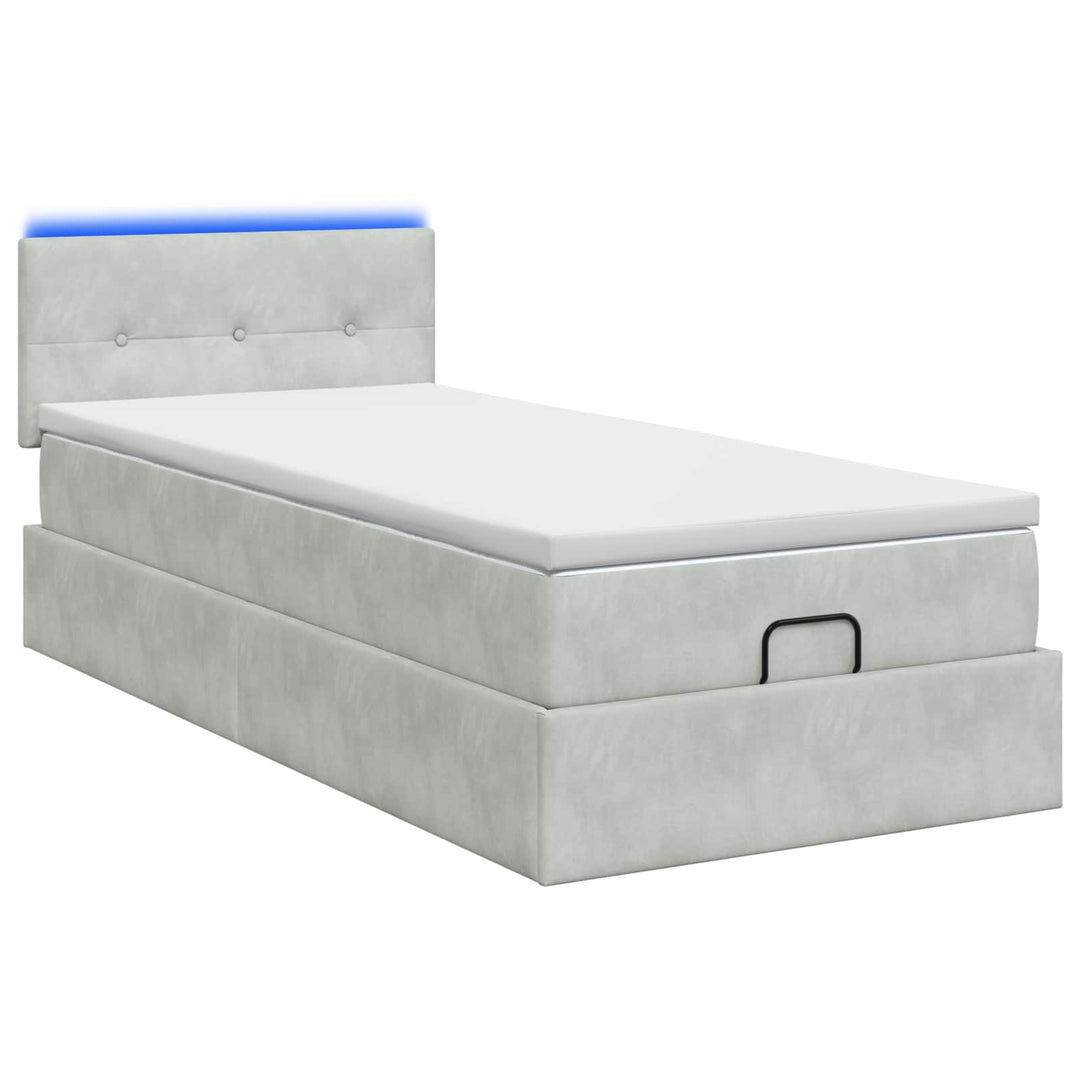 Ottoman seng med madras og LED Lysegrå 90 x 190 cm Velour