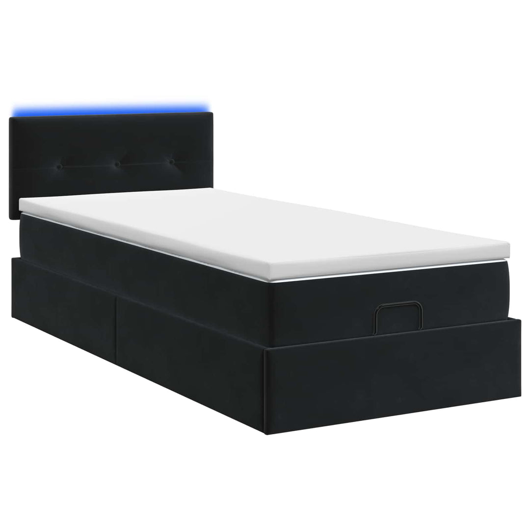 Ottoman seng med madras og LED Sort 90 x 200 cm Velour