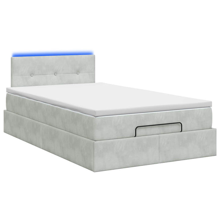 Ottoman seng med madras og LED Lysegrå 120 x 190 cm Velour