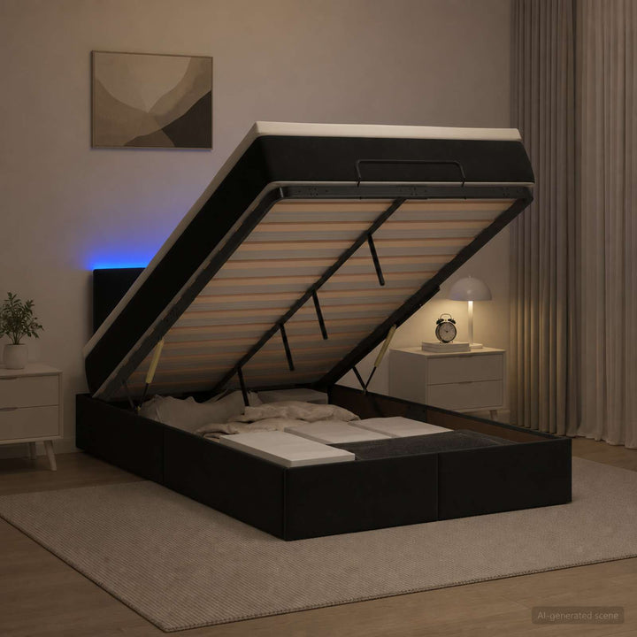 Ottoman seng med madras og LED Sort 120 x 200 cm Velour
