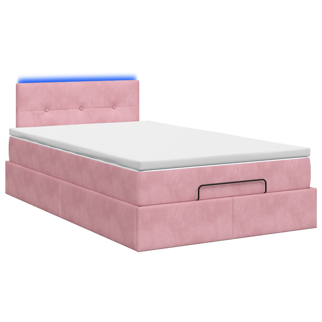 Ottoman seng med madras og LED Lyserød 120 x 190 cm Velour