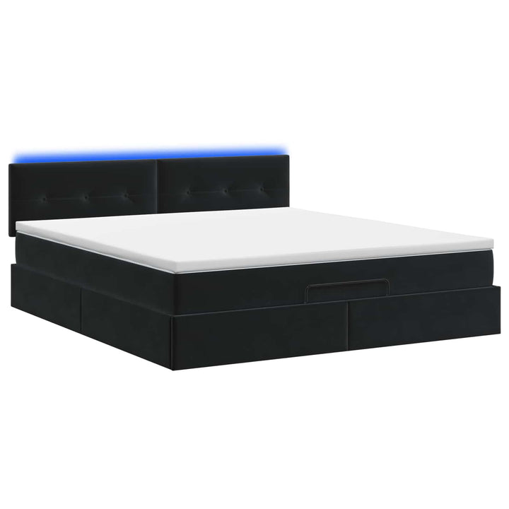 Ottoman seng med madras og LED Sort 140 x 190 cm Velour