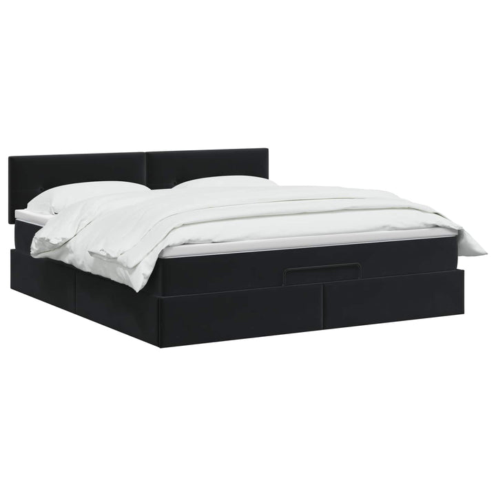 Ottoman seng med madras og LED Sort 140 x 200 cm Velour