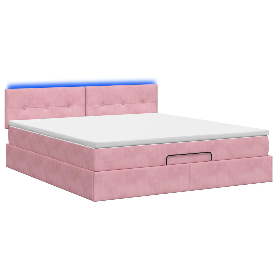 Ottoman seng med madras og LED Lyserød 160 x 200 cm Velour