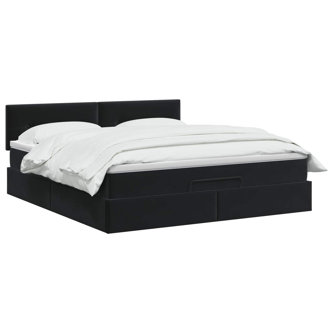 Ottoman seng med madras og LED Sort 180 x 200 cm Velour