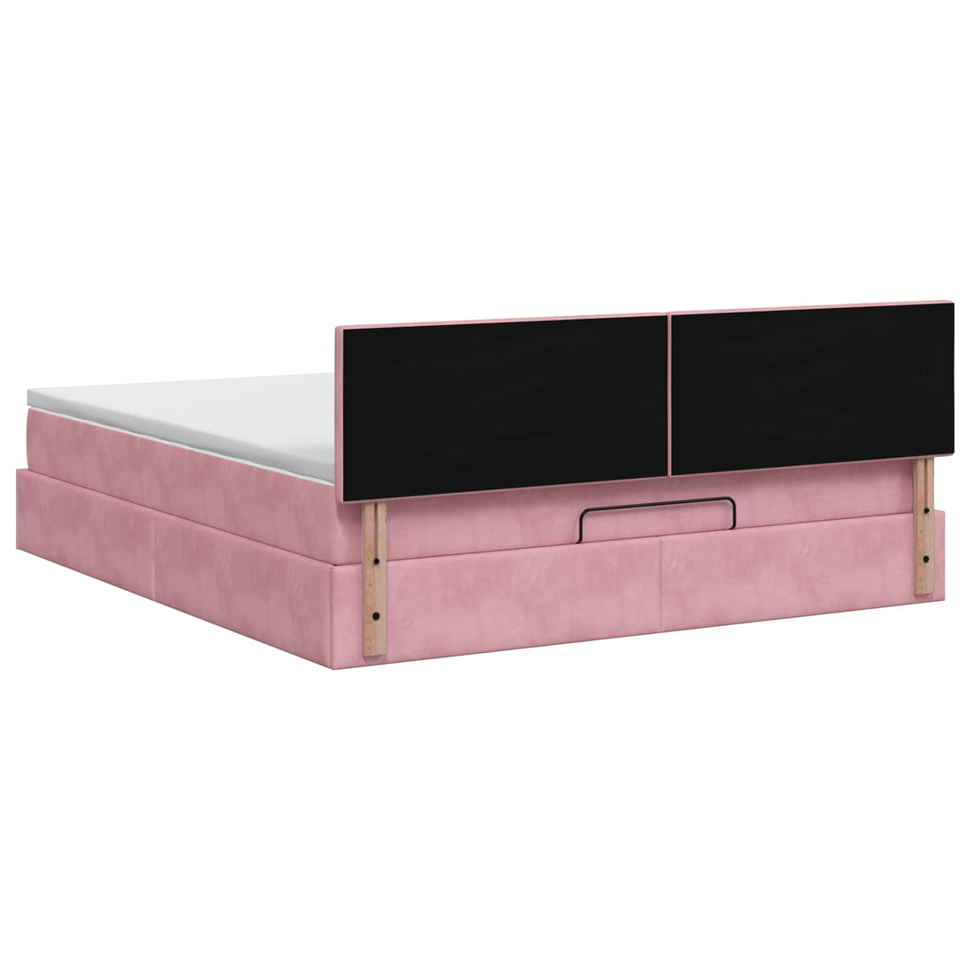 Ottoman seng med madras og LED Lyserød 180 x 200 cm Velour