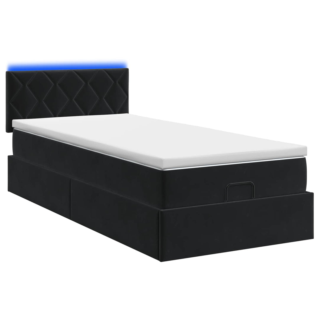 Ottoman seng med madras og LED Sort 80 x 200 cm Velour