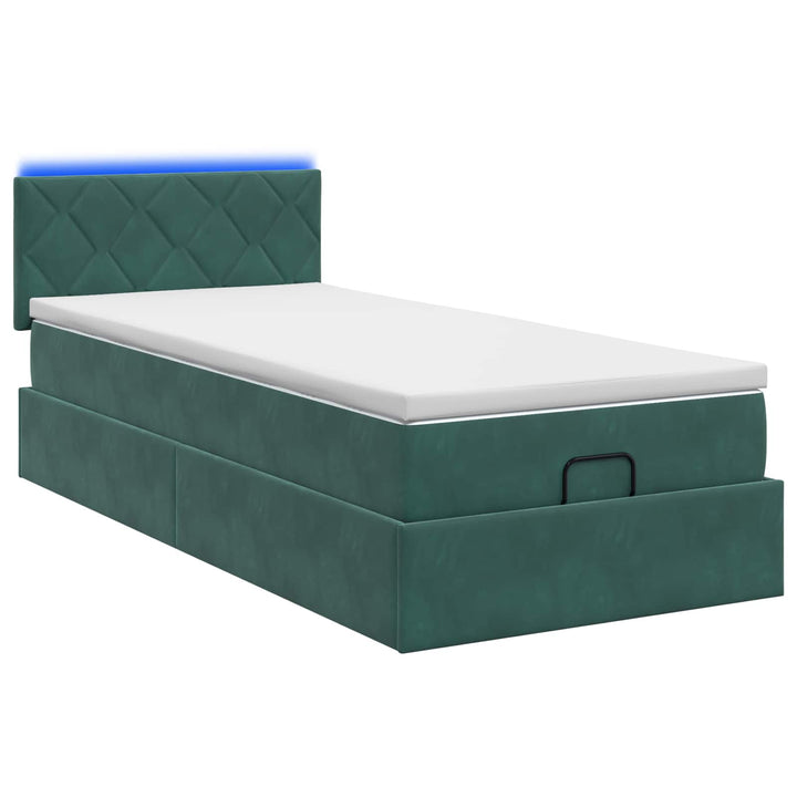 Ottoman seng med madras og LED Mørkegrøn 80 x 200 cm Velour