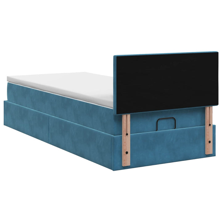 Ottoman seng med madras og LED Mørkeblå 80 x 200 cm Velour