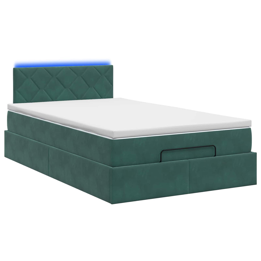 Ottoman seng med madras og LED Mørkegrøn 120 x 190 cm Velour