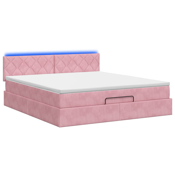 Ottoman seng med madras og LED Lyserød 160 x 200 cm Velour