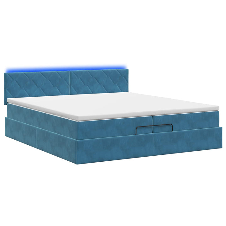 Ottoman seng med madras og LED Mørk blå 200 x 200 cm Velour
