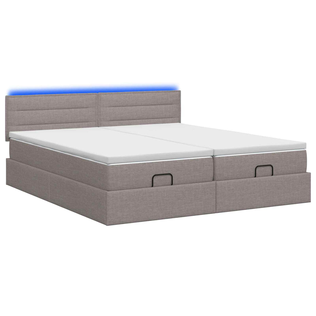 Ottoman seng med madras og LED Gråbrun 180 x 200 cm Stof
