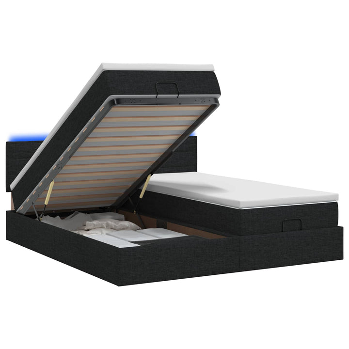 Ottoman seng med madras og LED Sort 200 x 200 cm Stof