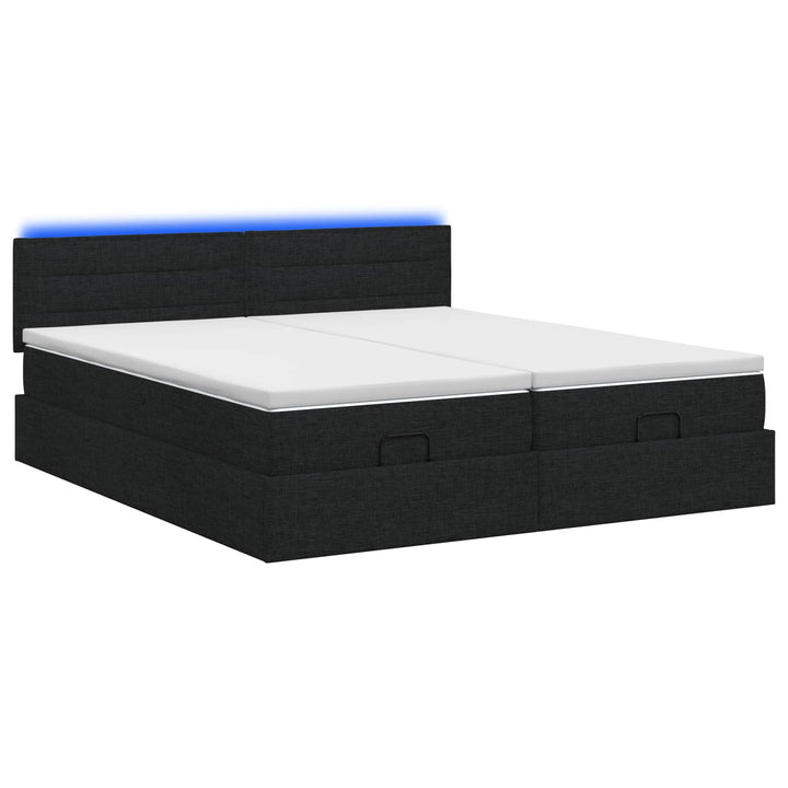 Ottoman seng med madras og LED Sort 200 x 200 cm Stof