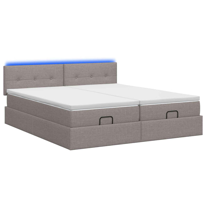 Ottoman seng med madras og LED Gråbrun 180 x 200 cm Stof