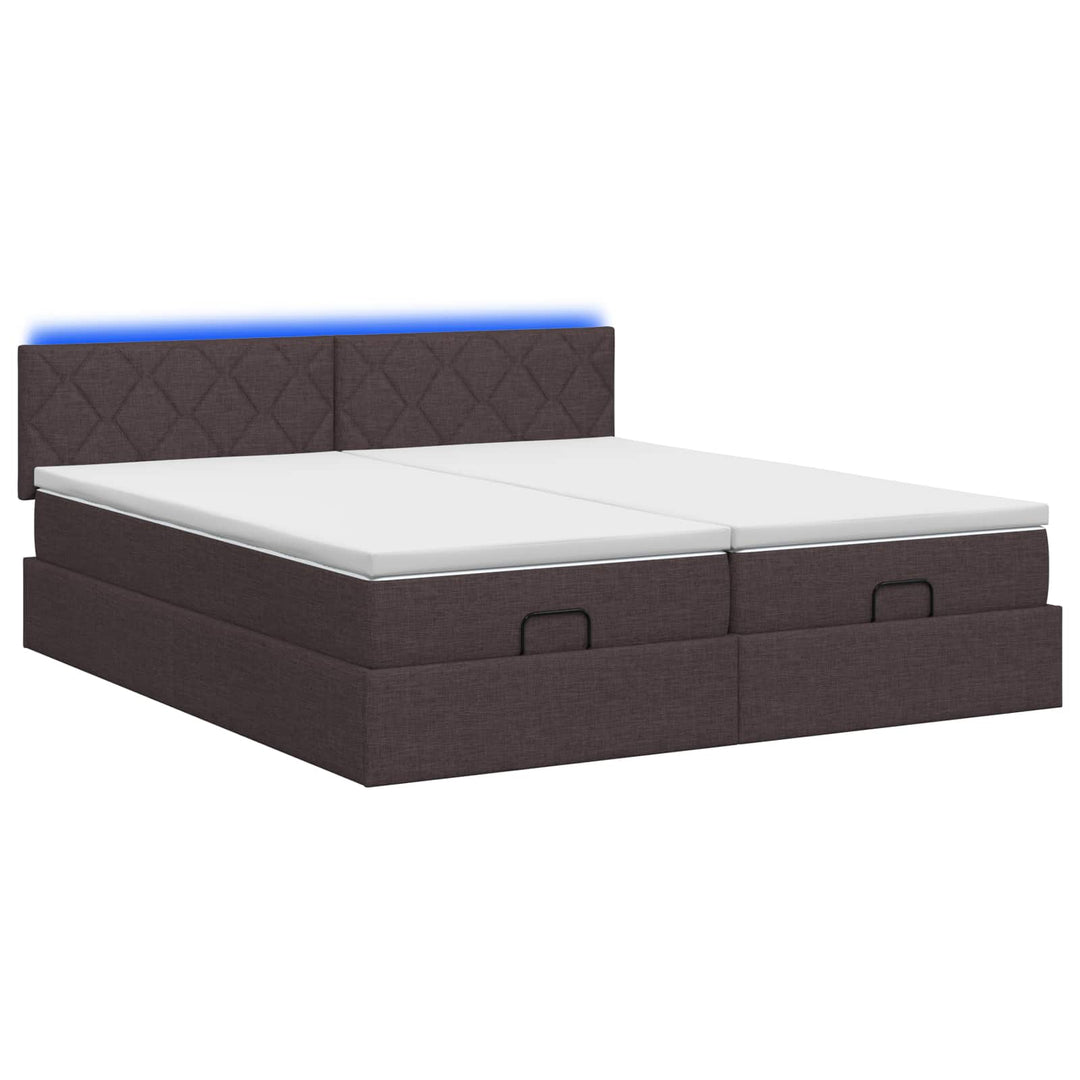 Ottoman seng med madras og LED Mørk Brun 200 x 200 cm Stof