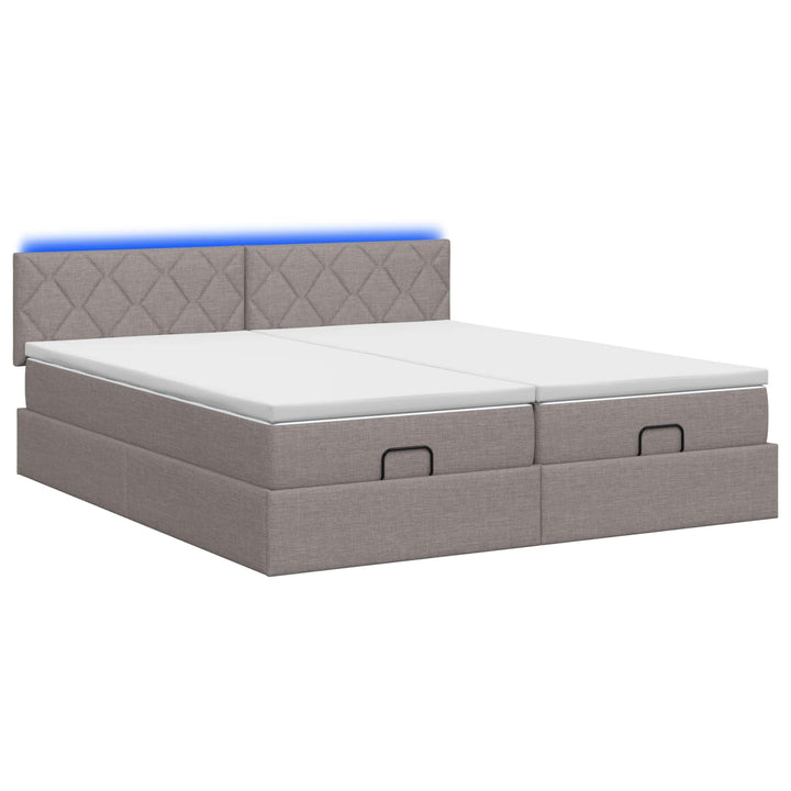Ottoman seng med madras og LED Gråbrun 200 x 200 cm Stof