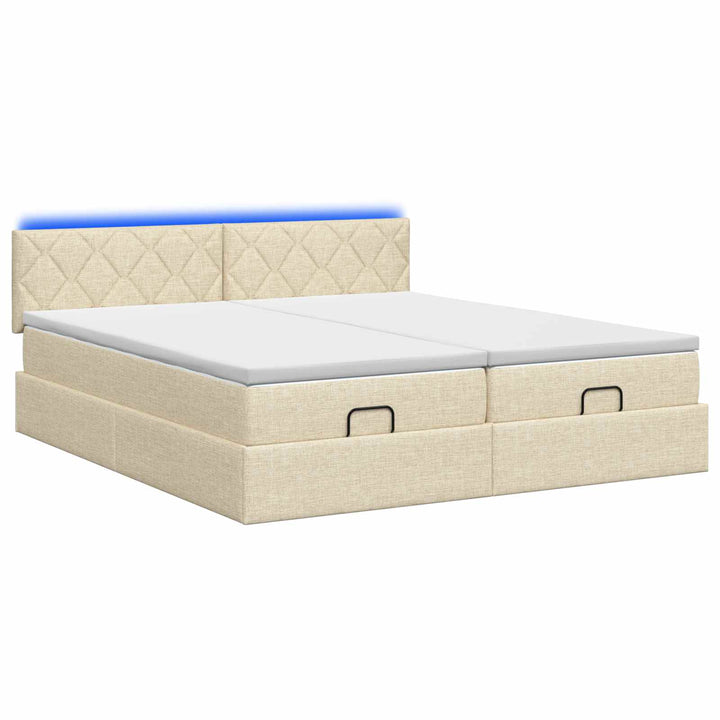 Ottoman seng med madras og LED Cremefarvet 200 x 200 cm Stof