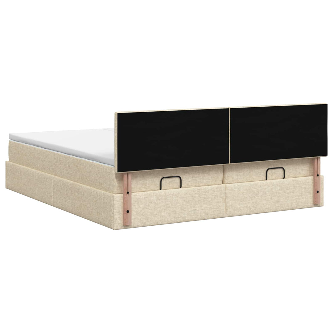 Ottoman seng med madras og LED Cremefarvet 200 x 200 cm Stof