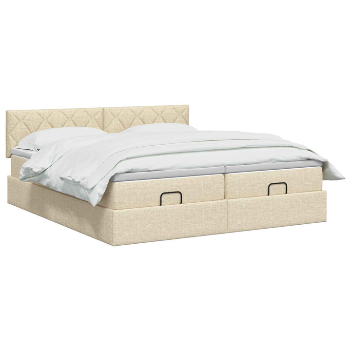Ottoman seng med madras og LED Cremefarvet 200 x 200 cm Stof