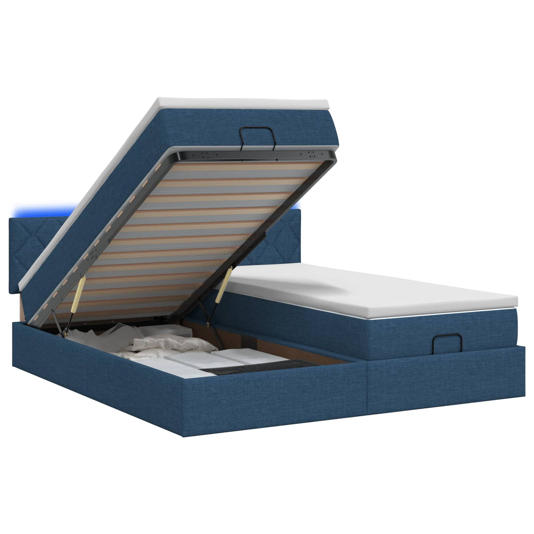 Ottoman seng med madras og LED Blå 200 x 200 cm Stof