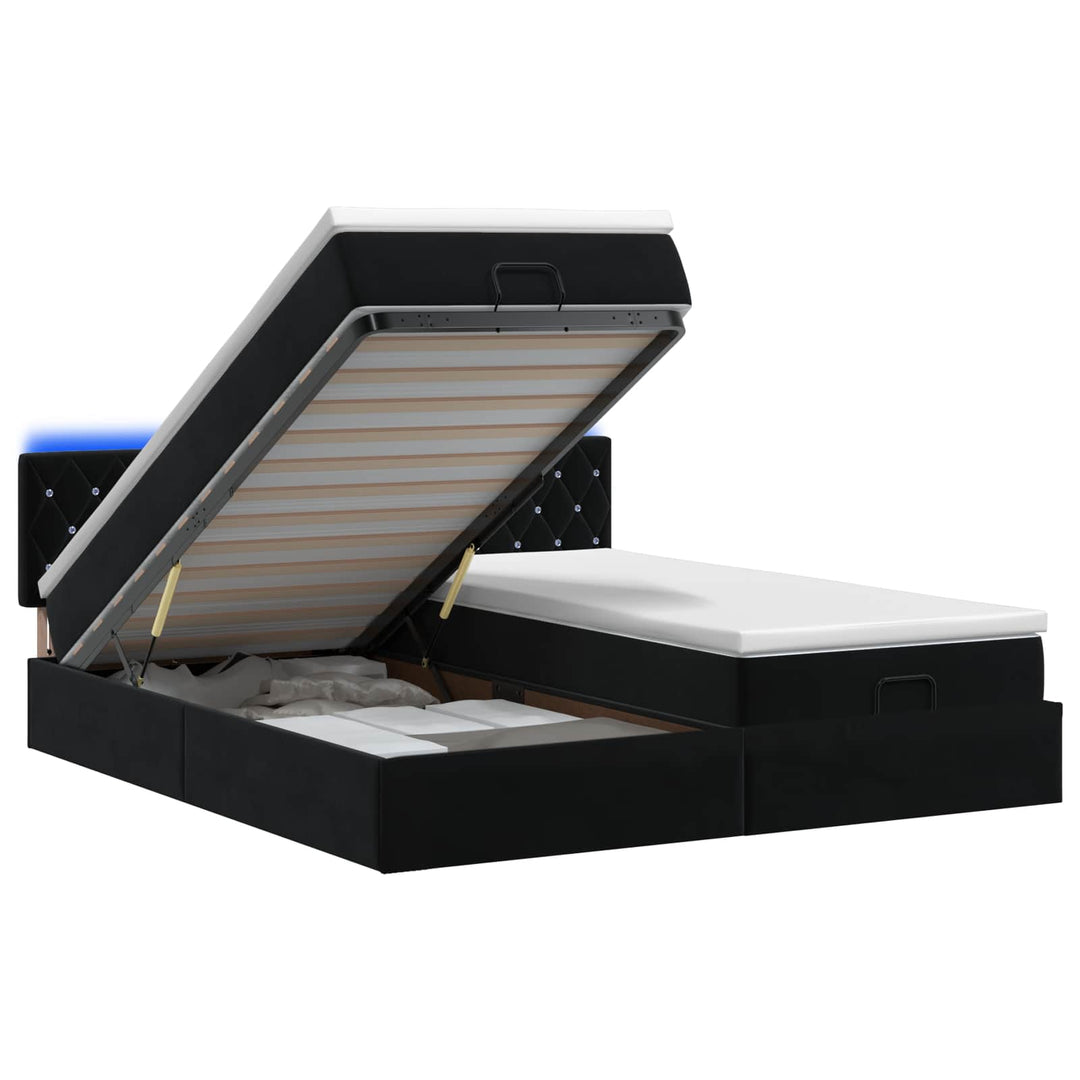 Ottoman seng med madras og LED Sort 180 x 200 cm Velour
