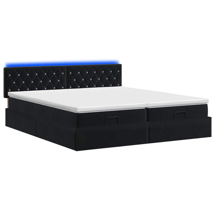 Ottoman seng med madras og LED Sort 180 x 200 cm Velour