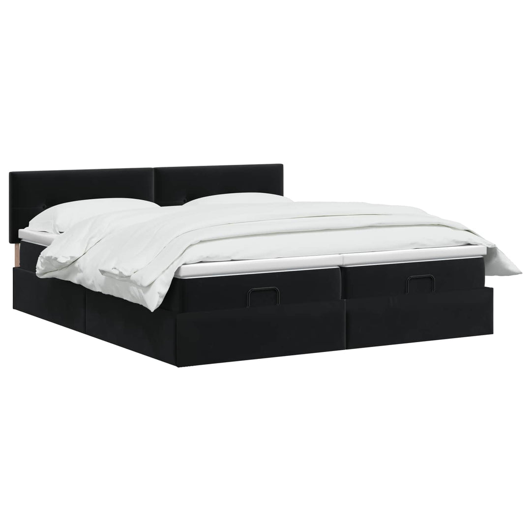 Ottoman seng med madras og LED Sort 160 x 200 cm Velour