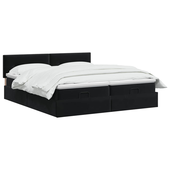 Ottoman seng med madras og LED Sort 160 x 200 cm Velour