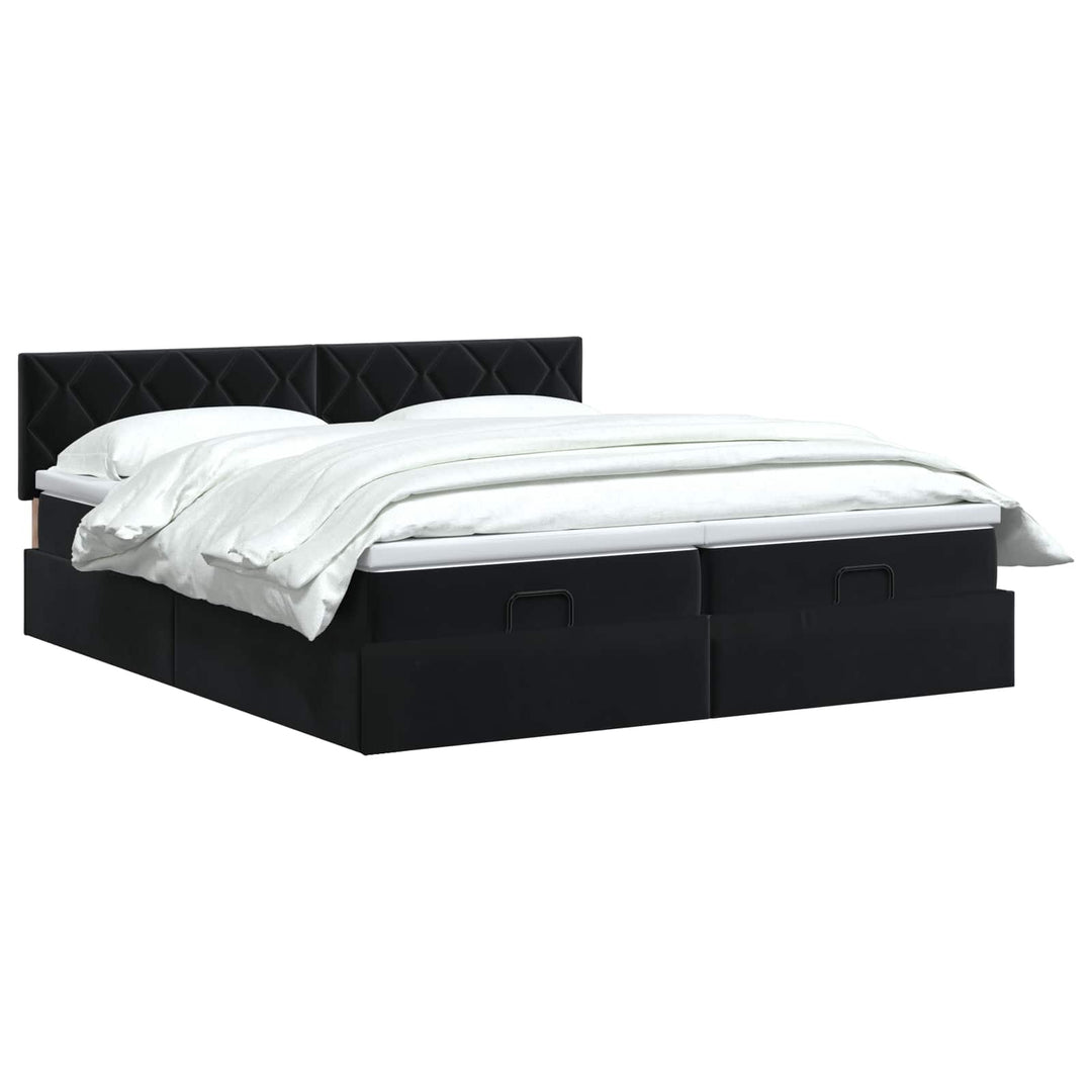 Ottoman seng med madras og LED Sort 200 x 200 cm Velour