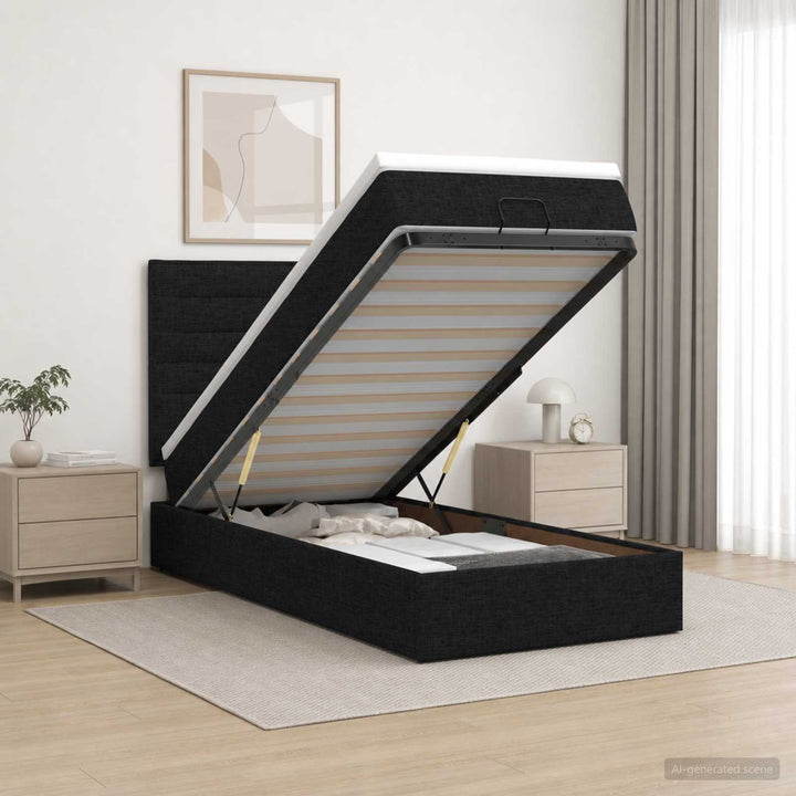 Ottoman seng med madras og LED Sort 90 x 200 cm Stof