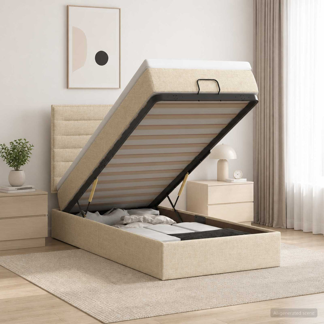 Ottoman seng med madras Cremefarvet 90 x 200 cm Stof