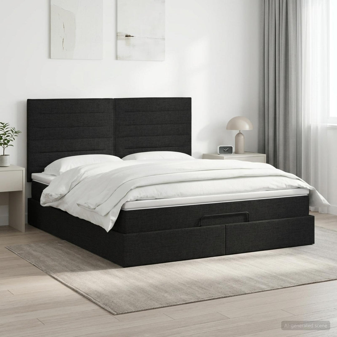 Ottoman seng med madras med hovedgærde Sort 180 x 200 cm Stof