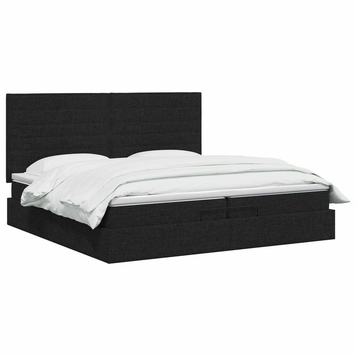 Ottoman seng med madras med hovedgærde Sort 200 x 200 cm Stof