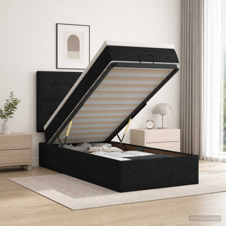 Ottoman seng med madras og LED Sort 90 x 200 cm Stof
