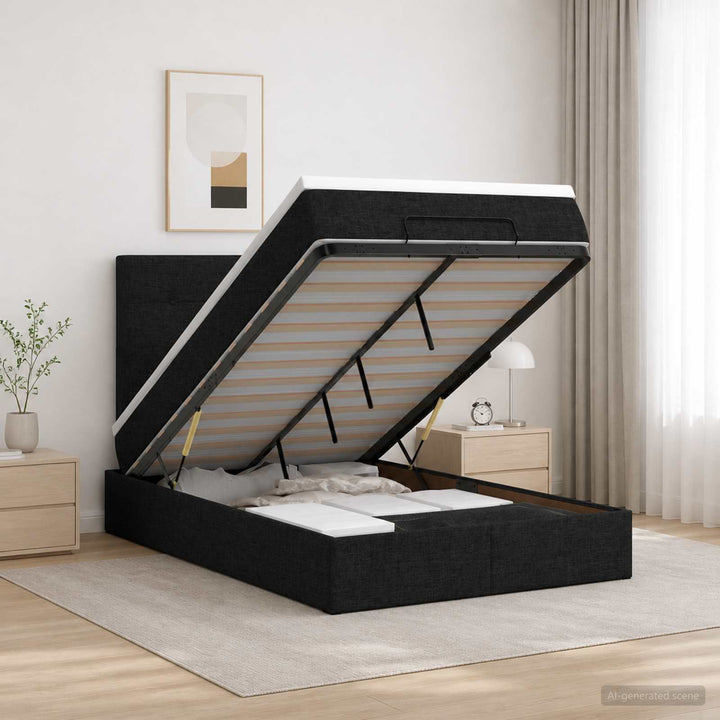 Ottoman seng med madras og LED Sort 120 x 200 cm Stof