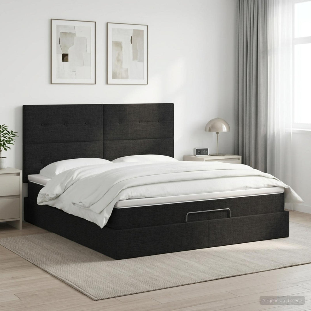 Ottoman seng med madras med hovedgærde Sort 180 x 200 cm Stof