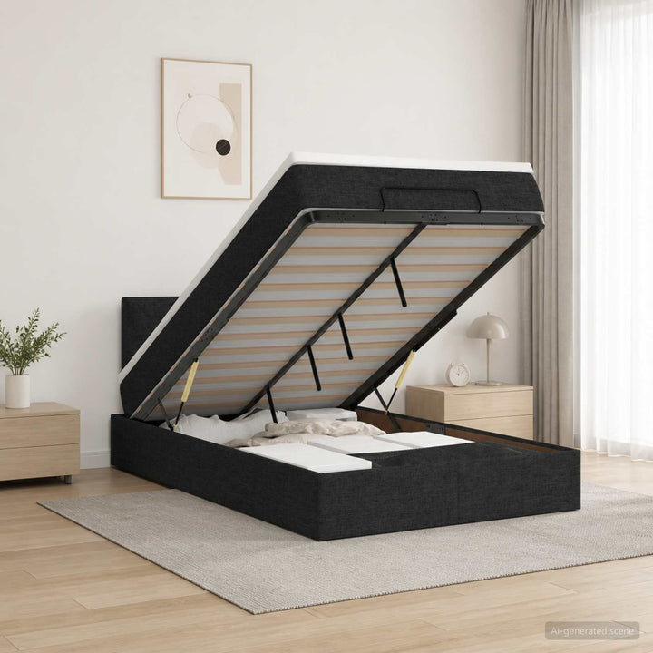 Ottoman seng med madras og LED Sort 120 x 200 cm Stof