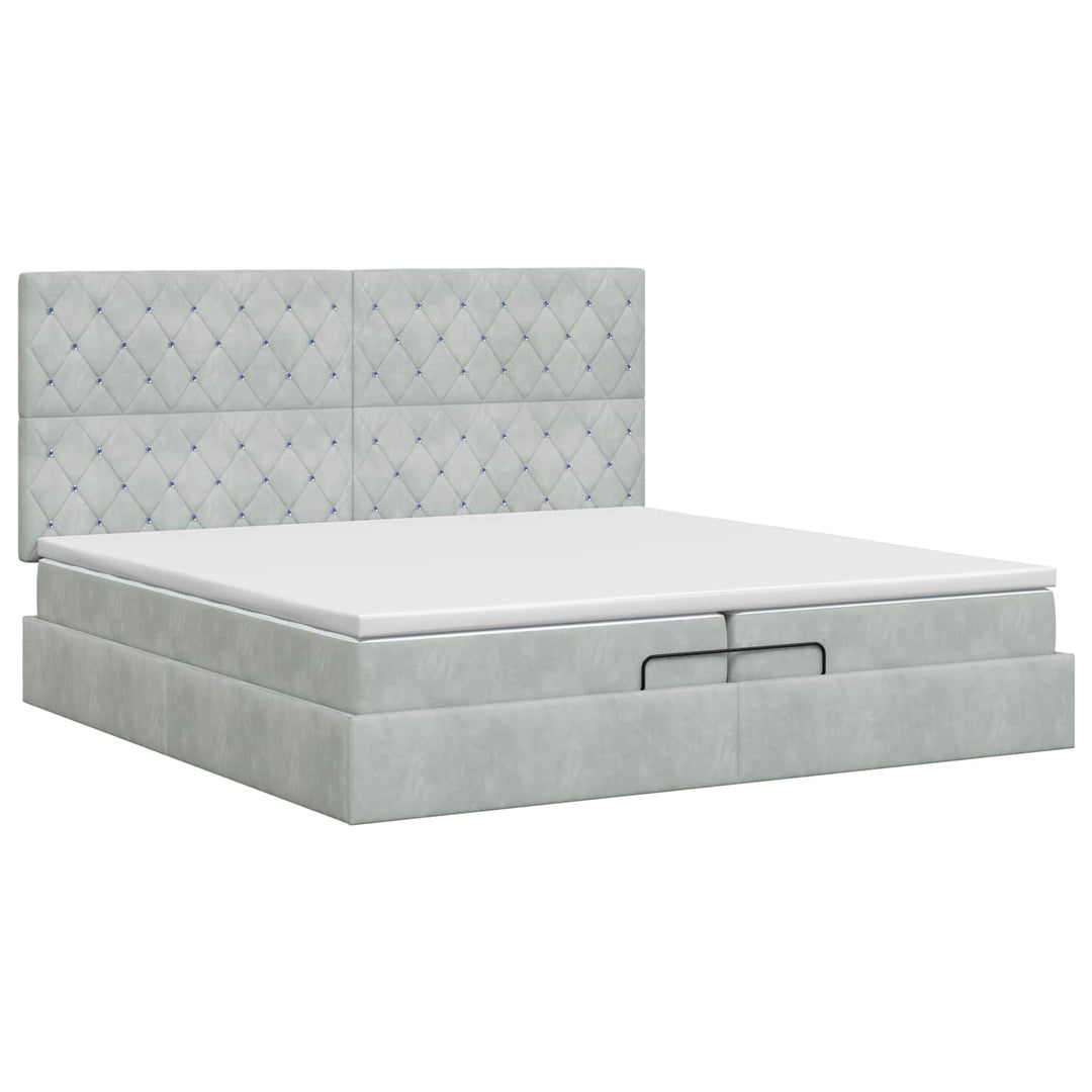 Ottoman seng med madras Lysegrå 200 x 200 cm Fløjl