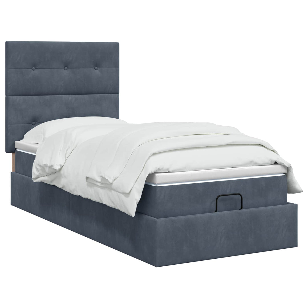 Ottoman seng med madras Mørkegrå 80 x 200 cm Fløjl
