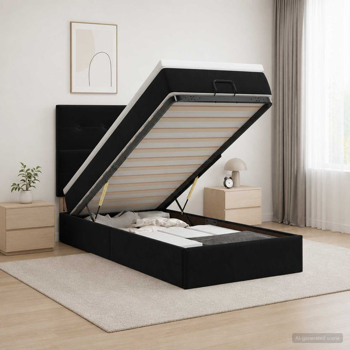 Ottoman seng med madras med hovedgærde Sort 100 x 200 cm Fløjl
