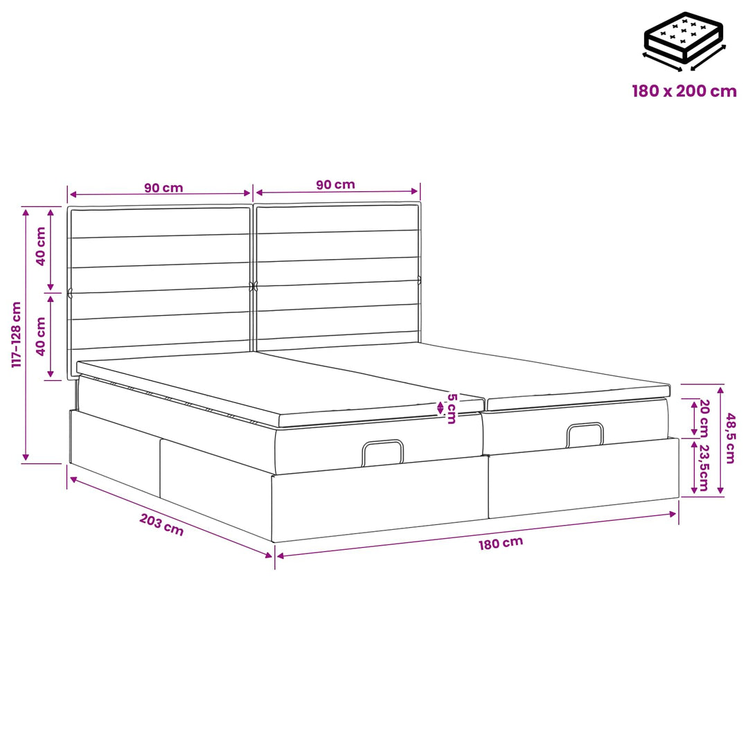 Ottoman seng med madras med hovedgærde 2 pcs Sort Stof