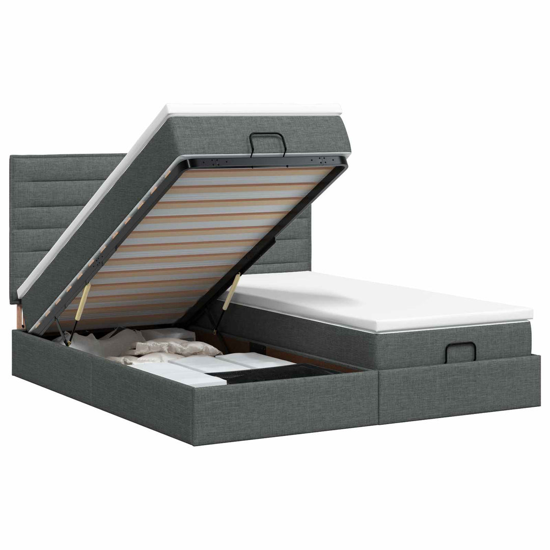 Ottoman seng med madras med hovedgærde 2 stk. Mørkegrå Stof