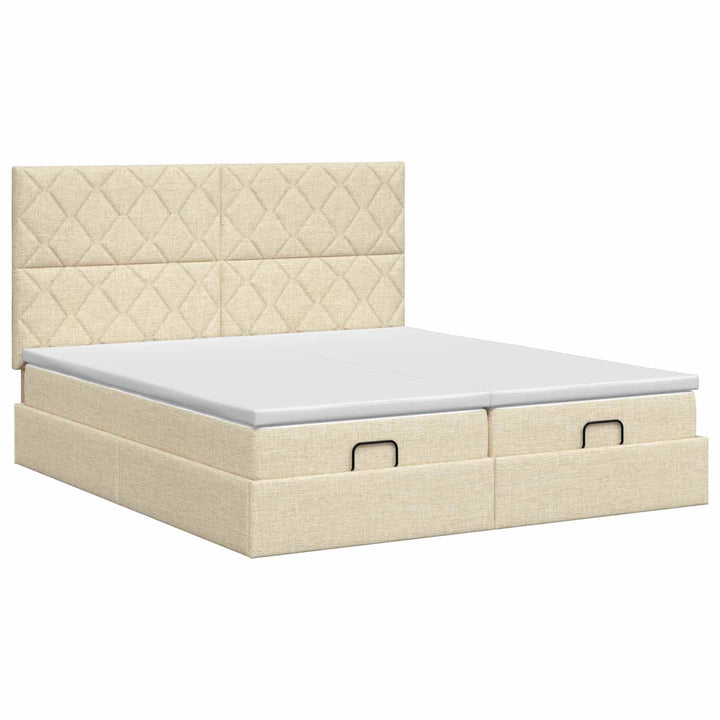 Ottoman seng med madras med hovedgærde 2 stk. Cremefarvet Stof