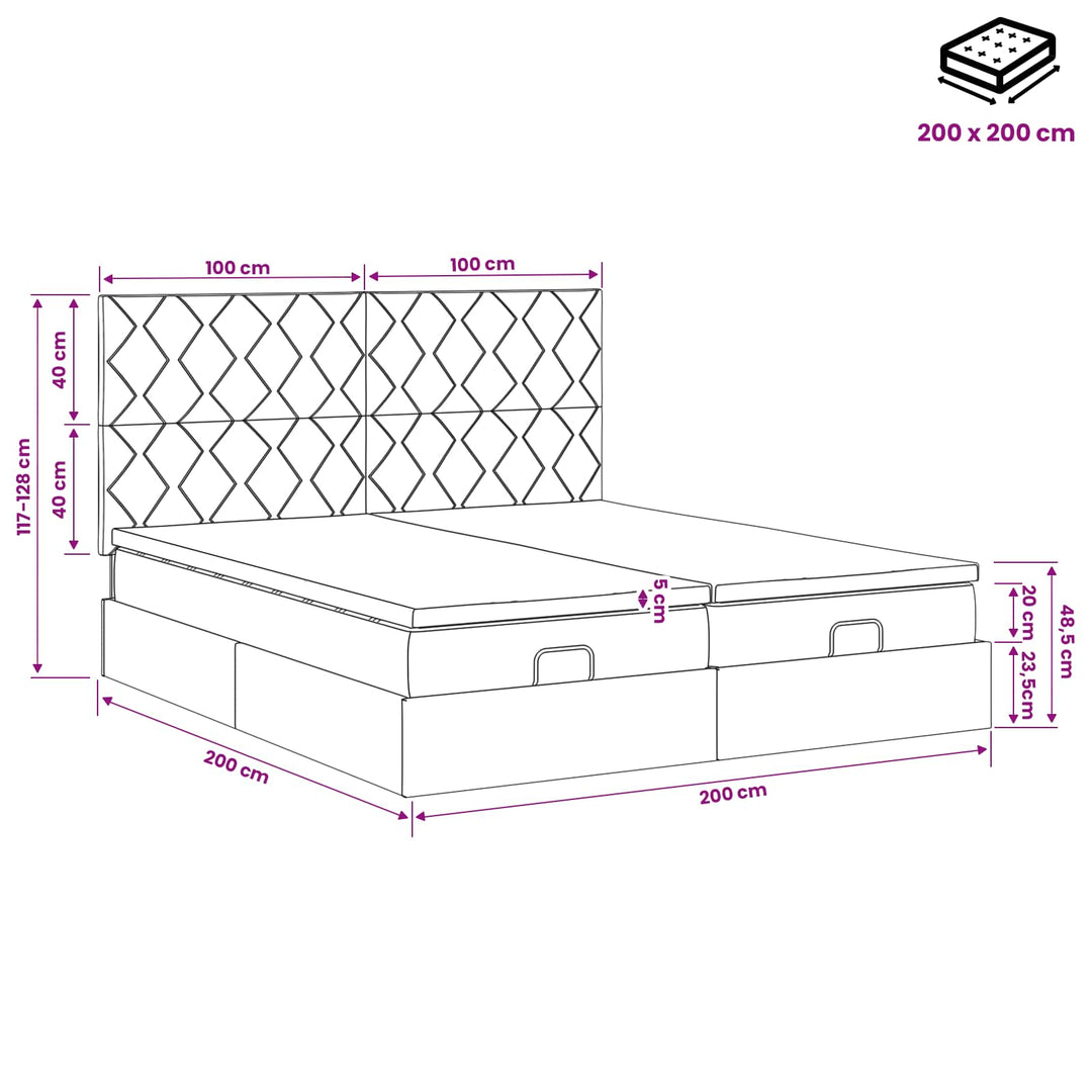 Ottoman seng med madras med hovedgærde 2 stk. Blå Stof