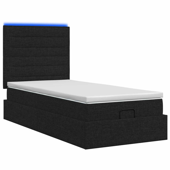 Ottoman seng med madras og LED Sort 80 x 200 cm Stof
