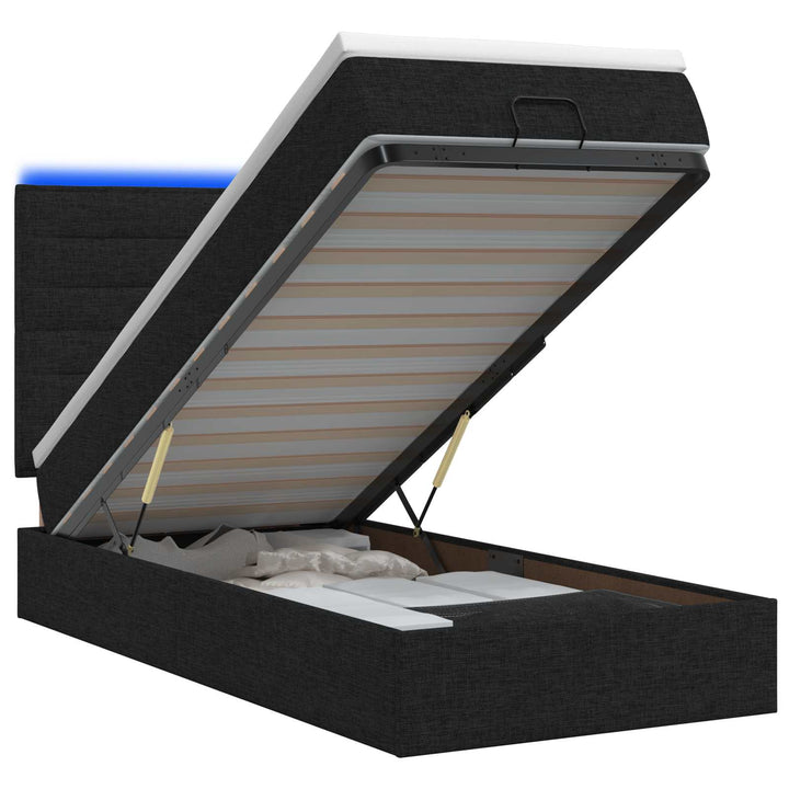 Ottoman seng med madras og LED Sort 90 x 200 cm Stof