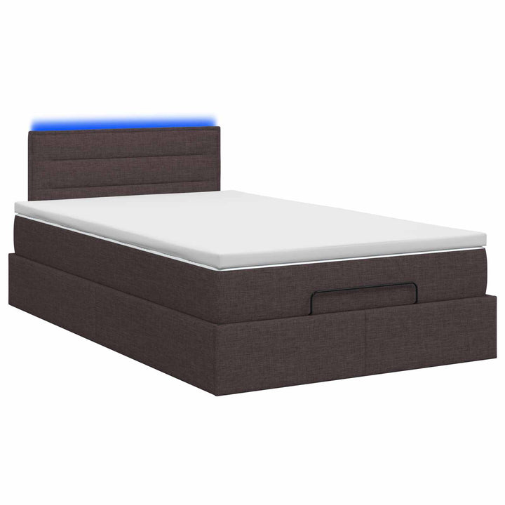 Ottoman seng med madras og LED Mørk Brun 120 x 190 cm Stof