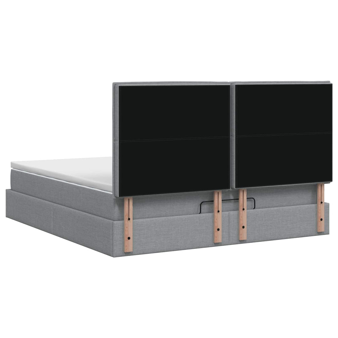 Ottoman seng med madras og LED Lysegrå 140 x 190 cm Stof